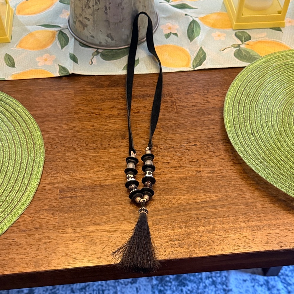 Elegant Black Beaded Necklace with Tassel brand twine and twig worn once